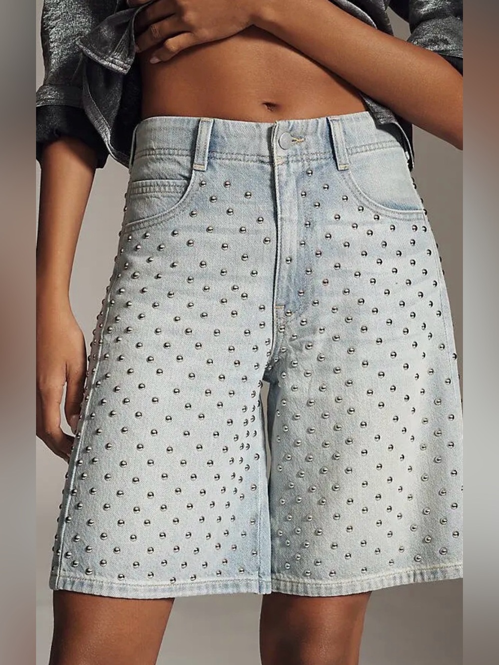 Pilcro (Anthropologie) Adi Mid-Rise Studded Women’s Denim Bermuda Shorts, 27